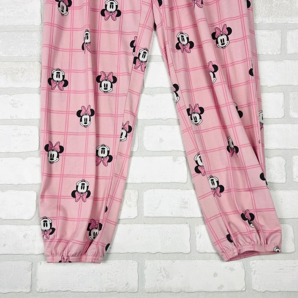 Disney Minnie Mouse Pink Plaid Pajama Set Long Sleeve Top & Joggers Women XS - Picture 3 of 12